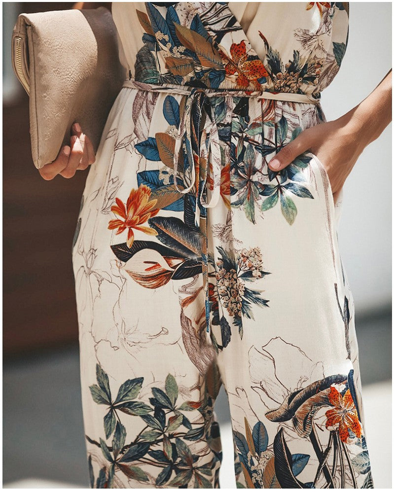 Jumpsuit Dame Blume – Sommer-Outfit aus Baumwolle mit Blumendruck, verstellbaren Trägern und bequemer Passform
