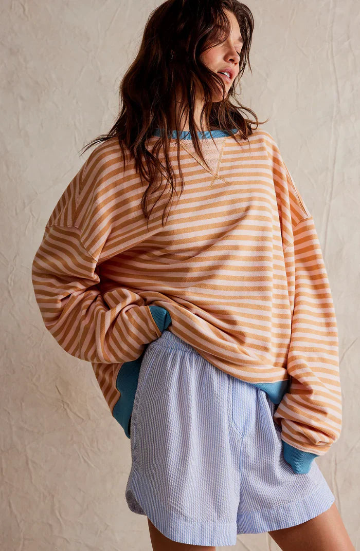 Mila Sweat Oversize – Bequemes Sweatshirt mit klassischen Streifen und Kontrastdetails