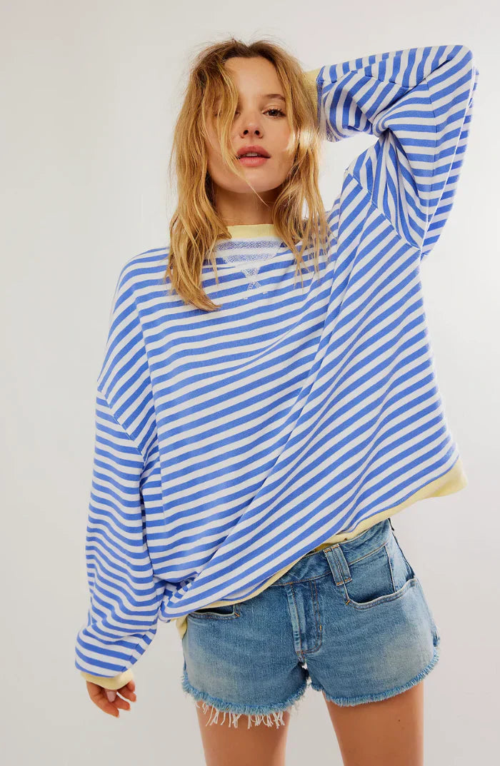 Mila Sweat Oversize – Bequemes Sweatshirt mit klassischen Streifen und Kontrastdetails