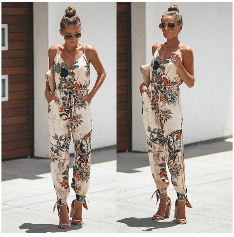 Jumpsuit Dame Blume – Sommer-Outfit aus Baumwolle mit Blumendruck, verstellbaren Trägern und bequemer Passform
