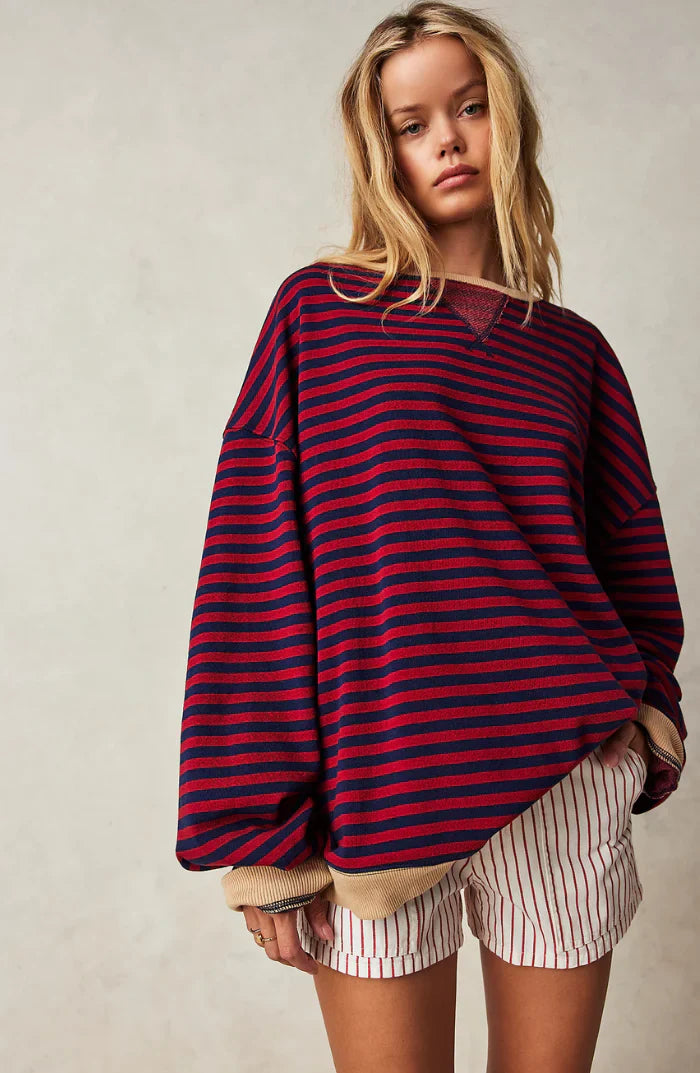 Mila Sweat Oversize – Bequemes Sweatshirt mit klassischen Streifen und Kontrastdetails