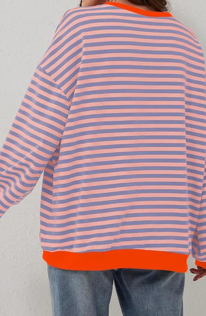 Mila Sweat Oversize – Bequemes Sweatshirt mit klassischen Streifen und Kontrastdetails