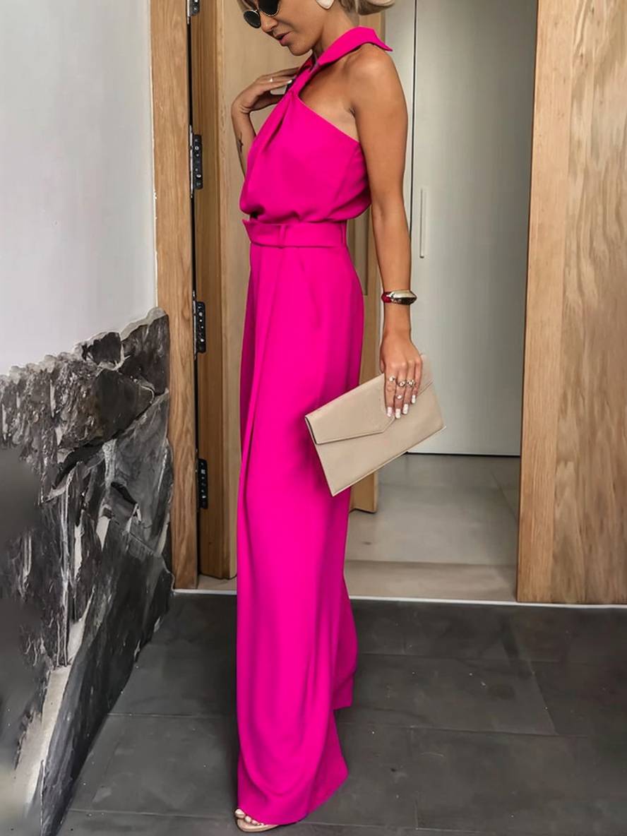 Aliya Damen Jumpsuit – Lockerer ärmelloser Jumpsuit mit Hemdkragen, Cut-Outs & Taschen