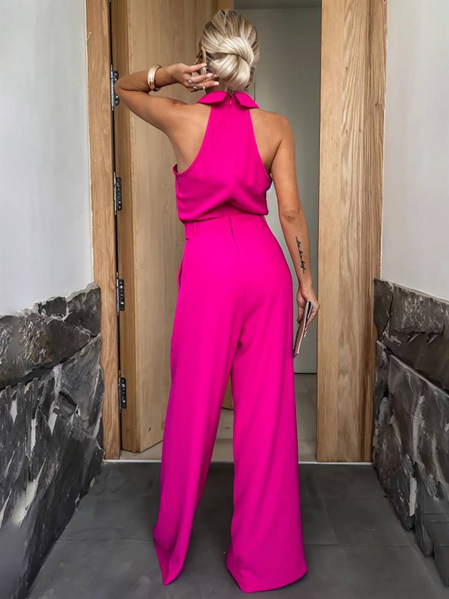 Aliya Damen Jumpsuit – Lockerer ärmelloser Jumpsuit mit Hemdkragen, Cut-Outs & Taschen
