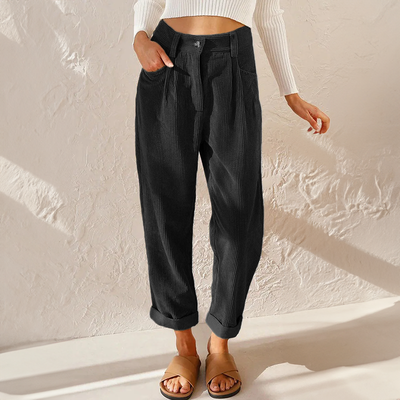 Lisette Women's Corduroy Pants – Comfortable High Waist & Wide Legs Casual Look