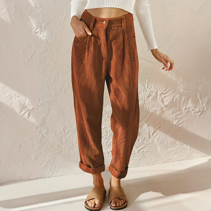 Lisette Women's Corduroy Pants – Comfortable High Waist & Wide Legs Casual Look