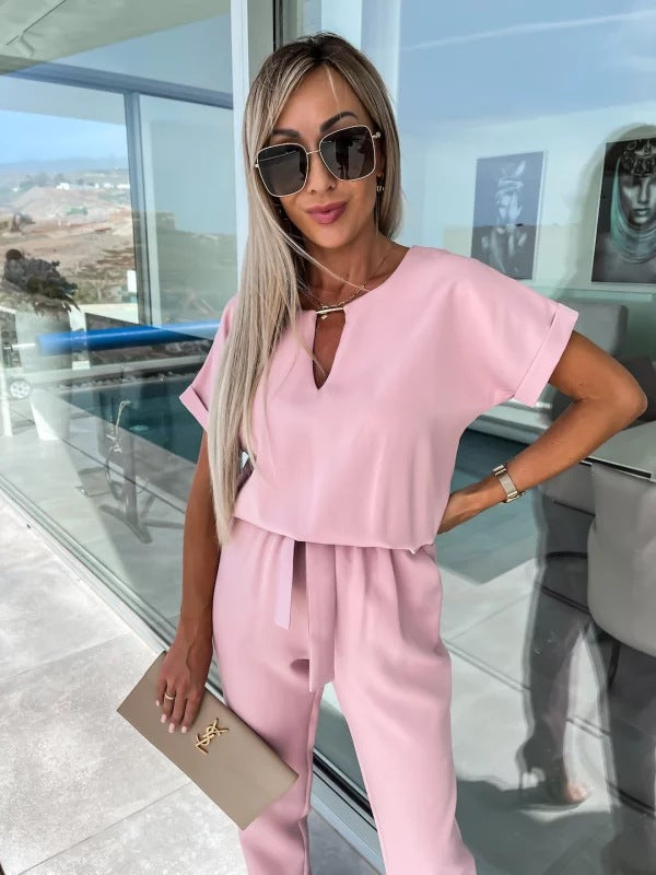 Tessa Elegant Jumpsuit Dam – Chic Kortärmad Outfit för Sommar & Avslappnade Tillfällen