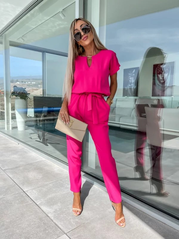 Tessa Elegant Jumpsuit Dam – Chic Kortärmad Outfit för Sommar & Avslappnade Tillfällen