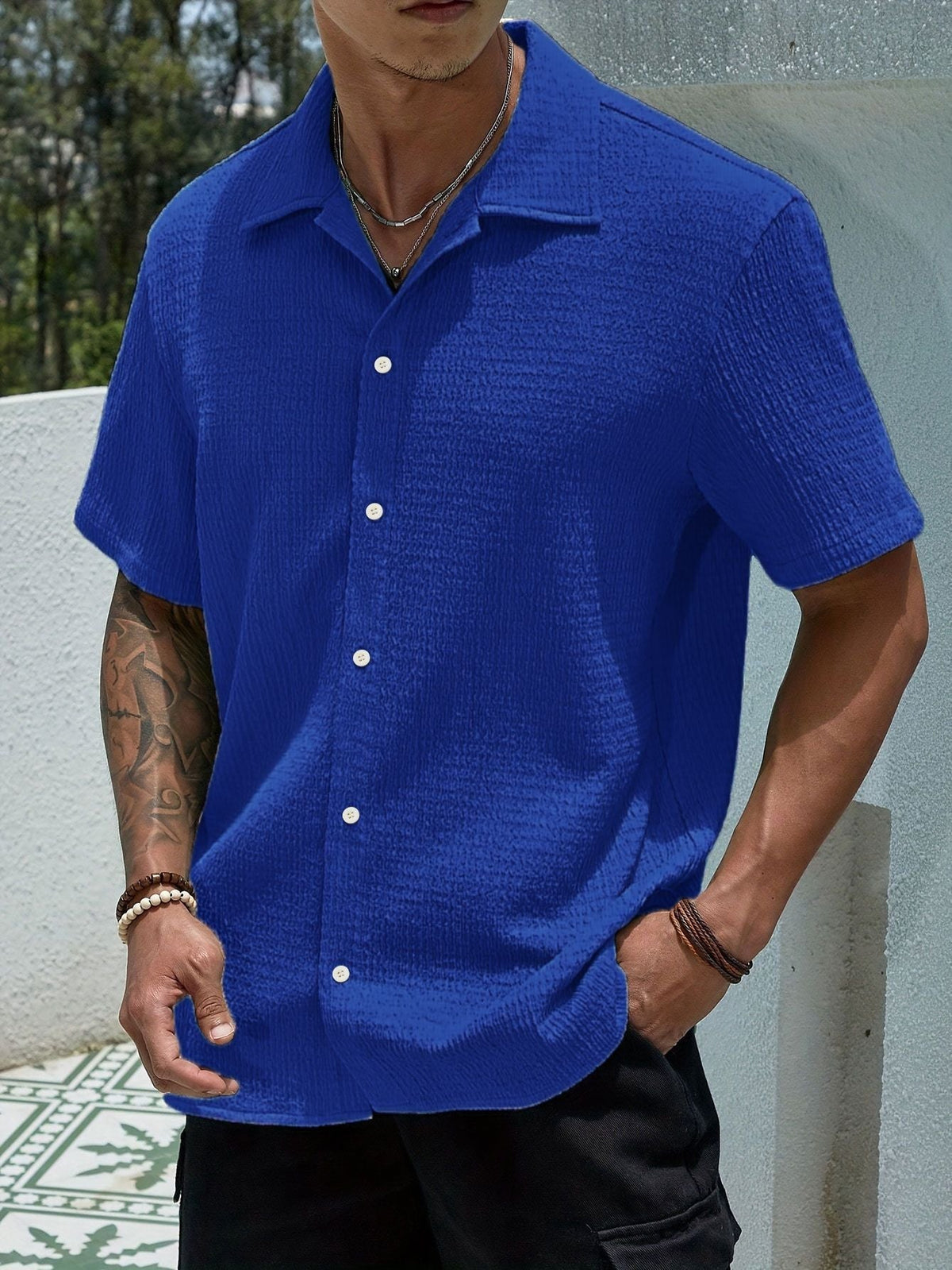 Marjhun Herrenhemd – Elegantes & bequemes strukturiertes Button-Down-Hemd für einen legeren Look