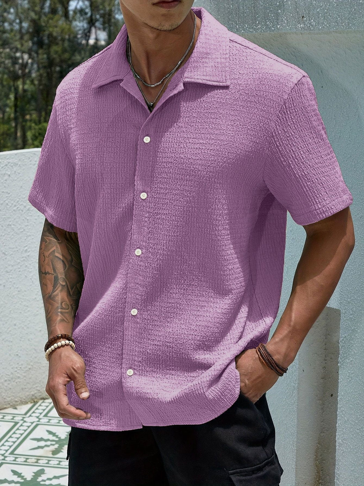 Marjhun Herrenhemd – Elegantes & bequemes strukturiertes Button-Down-Hemd für einen legeren Look