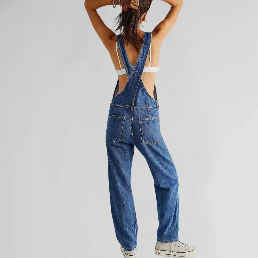 Charlotte Jeans Jumpsuit Damen – Elegant und Bequem, figurbetonter Schnitt mit Knopfleiste