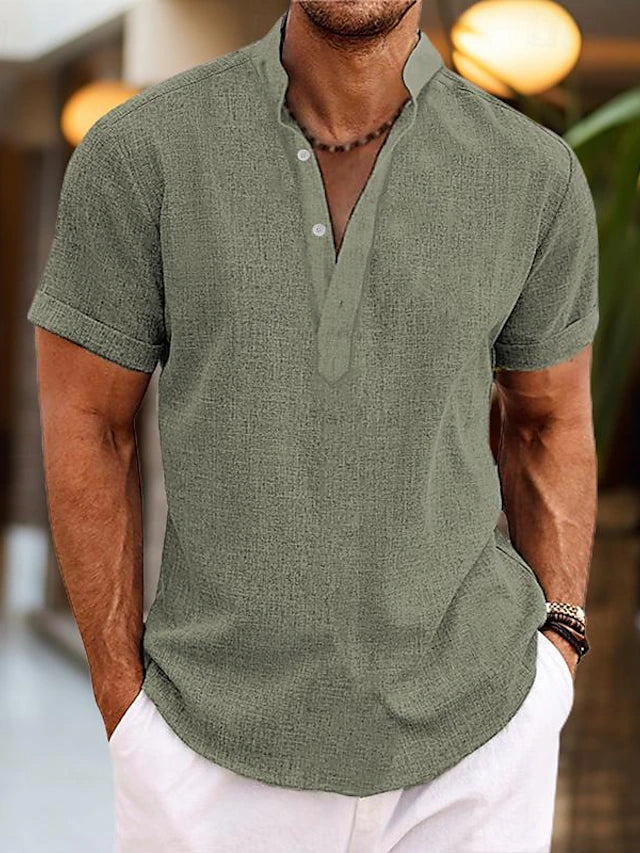 Leinenhemd für Herren Silas – Atmungsaktives Sommerhemd mit Henley-Kragen & kurzen Ärmeln