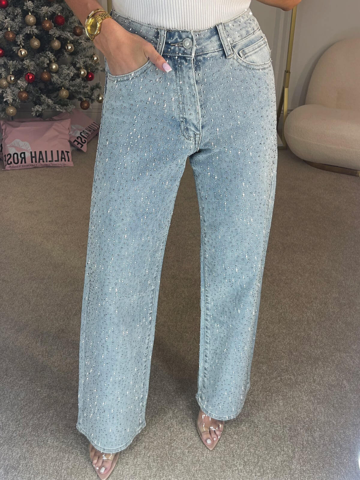 Rachel Jean High Waist Sparkling for Women – Flattering Fit with Shiny Details & Modern Style