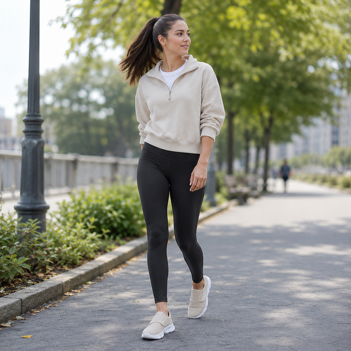 Blå ortopedisk promenadsko ovanifrån med bred passform