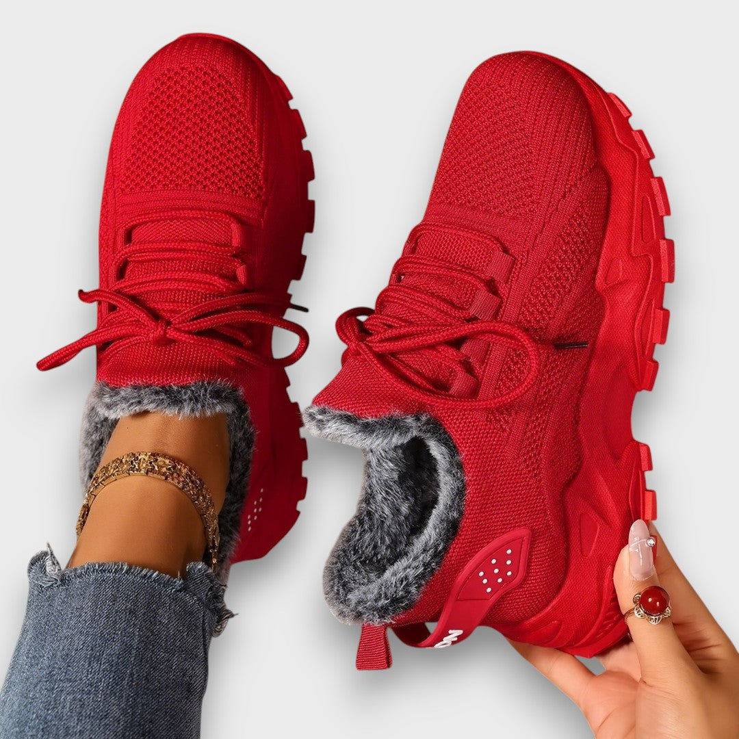 Vinna vinter sneakers för damer i röd färg – casual stil med andningsbart textil ovandel