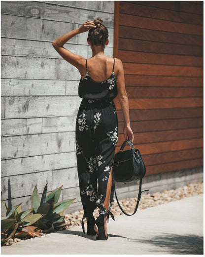 Jumpsuit Dame Blume – Sommer-Outfit aus Baumwolle mit Blumendruck, verstellbaren Trägern und bequemer Passform