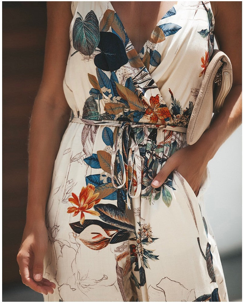 Jumpsuit Dame Blume – Sommer-Outfit aus Baumwolle mit Blumendruck, verstellbaren Trägern und bequemer Passform