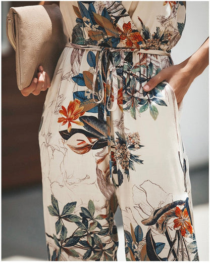 Jumpsuit Dame Blume – Sommer-Outfit aus Baumwolle mit Blumendruck, verstellbaren Trägern und bequemer Passform