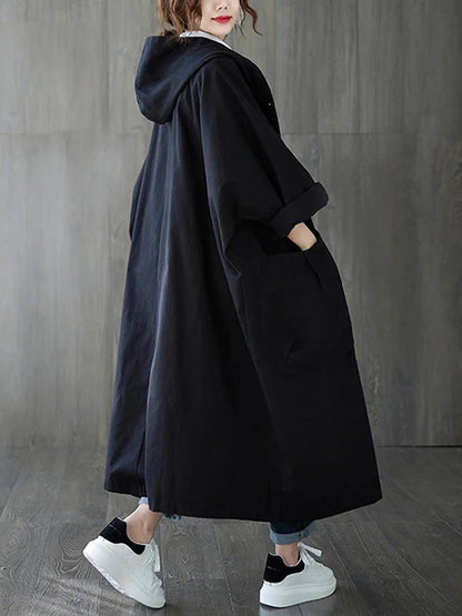 Selena Trenchcoat Damen – Langer Jacke mit Kapuze & Elegantem Schnitt für Regenwetter