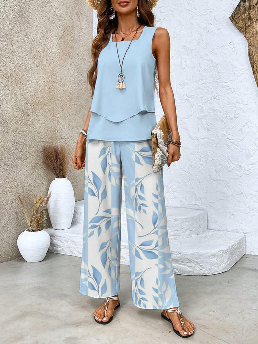 Ghislaine Damen-Set – Eleganter Oberteil & Hose mit Blumenmuster, schmeichelhaftem Schnitt und Komfort