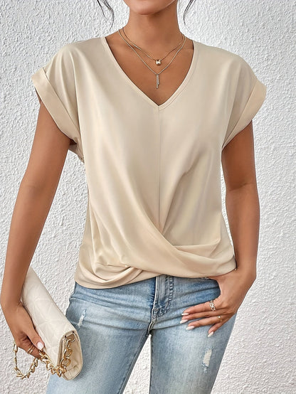 Yasmine Top – V-Ausschnitt mit Knotendetail, eleganter Fall und bequeme Passform