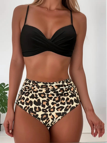 Bikini-Set für Damen Cea – Tropischer V-Ausschnitt Badeanzug mit hoher Taille und schmeichelhaftem Schnitt