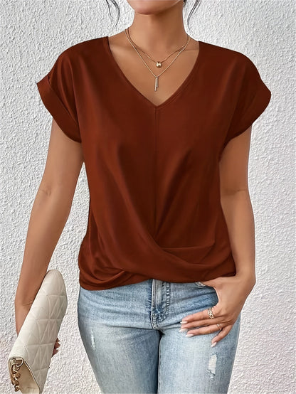 Yasmine Top – V-Ausschnitt mit Knotendetail, eleganter Fall und bequeme Passform