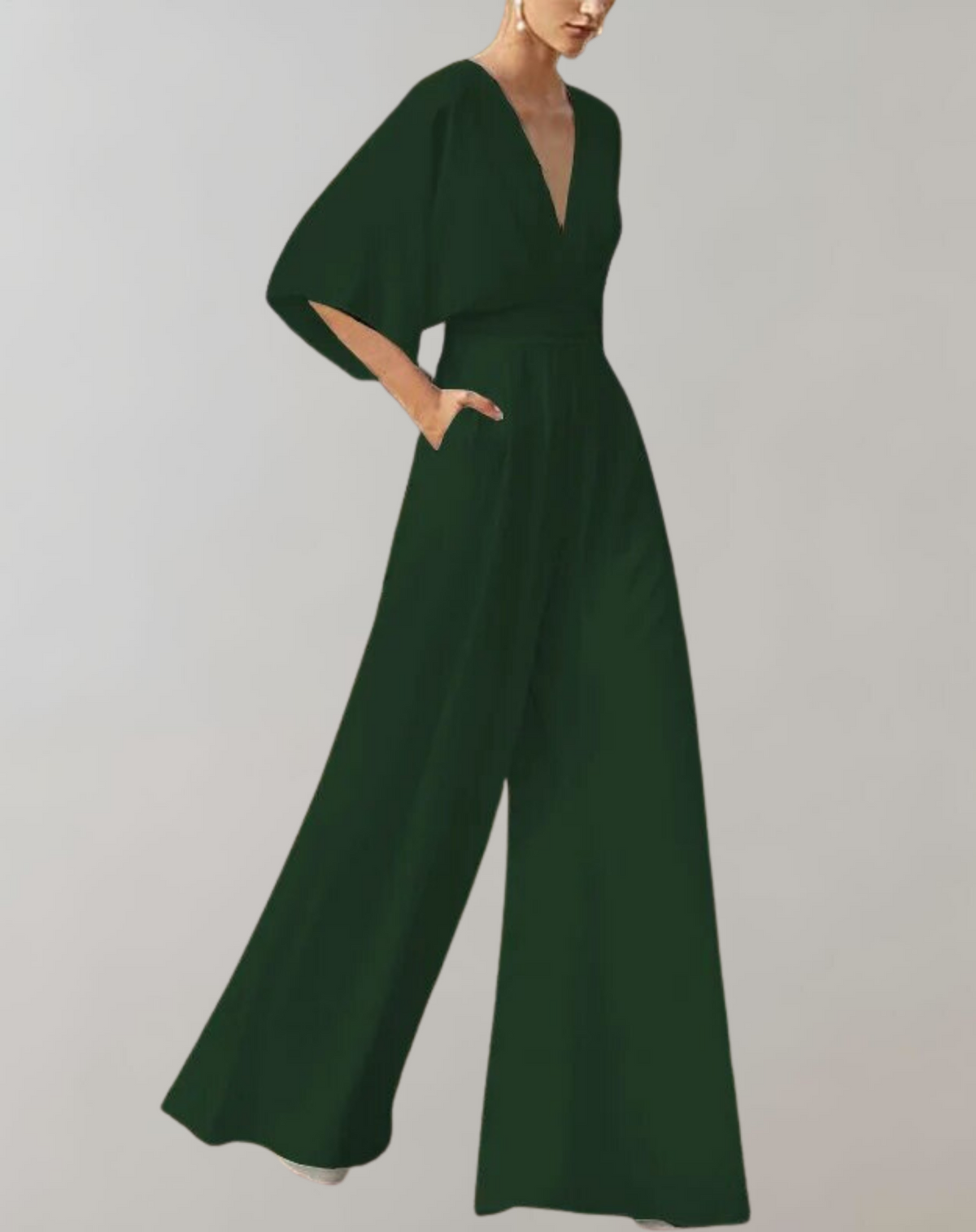 Suzette Jumpsuit Dam – Elegant Jumpsuit med Djup V-ringning & Vida Ben för en Raffinerad Look