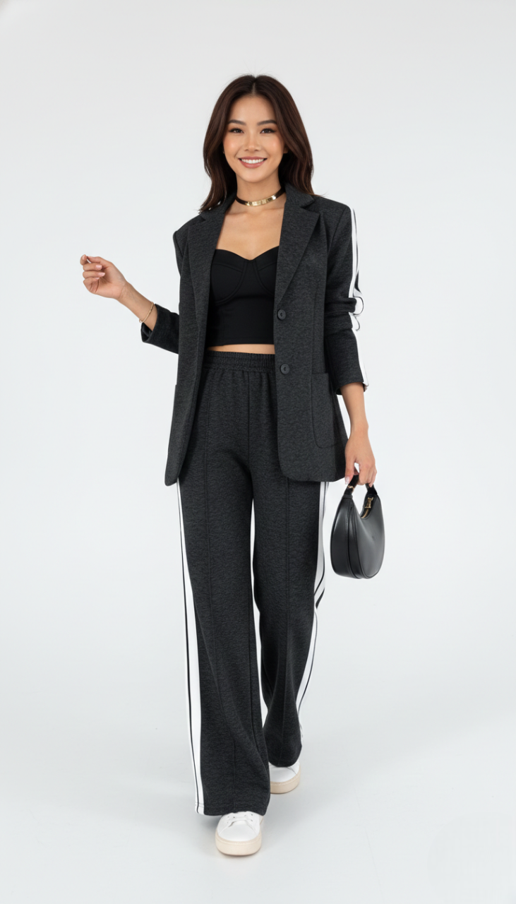 Aila Athleisure Set Damen Emora Nova – Bequemer gestreifter Trainingsanzug aus Baumwollmischung