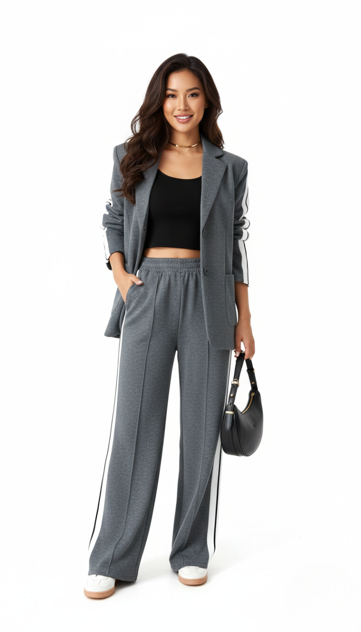 Aila Athleisure Set Damen Emora Nova – Bequemer gestreifter Trainingsanzug aus Baumwollmischung
