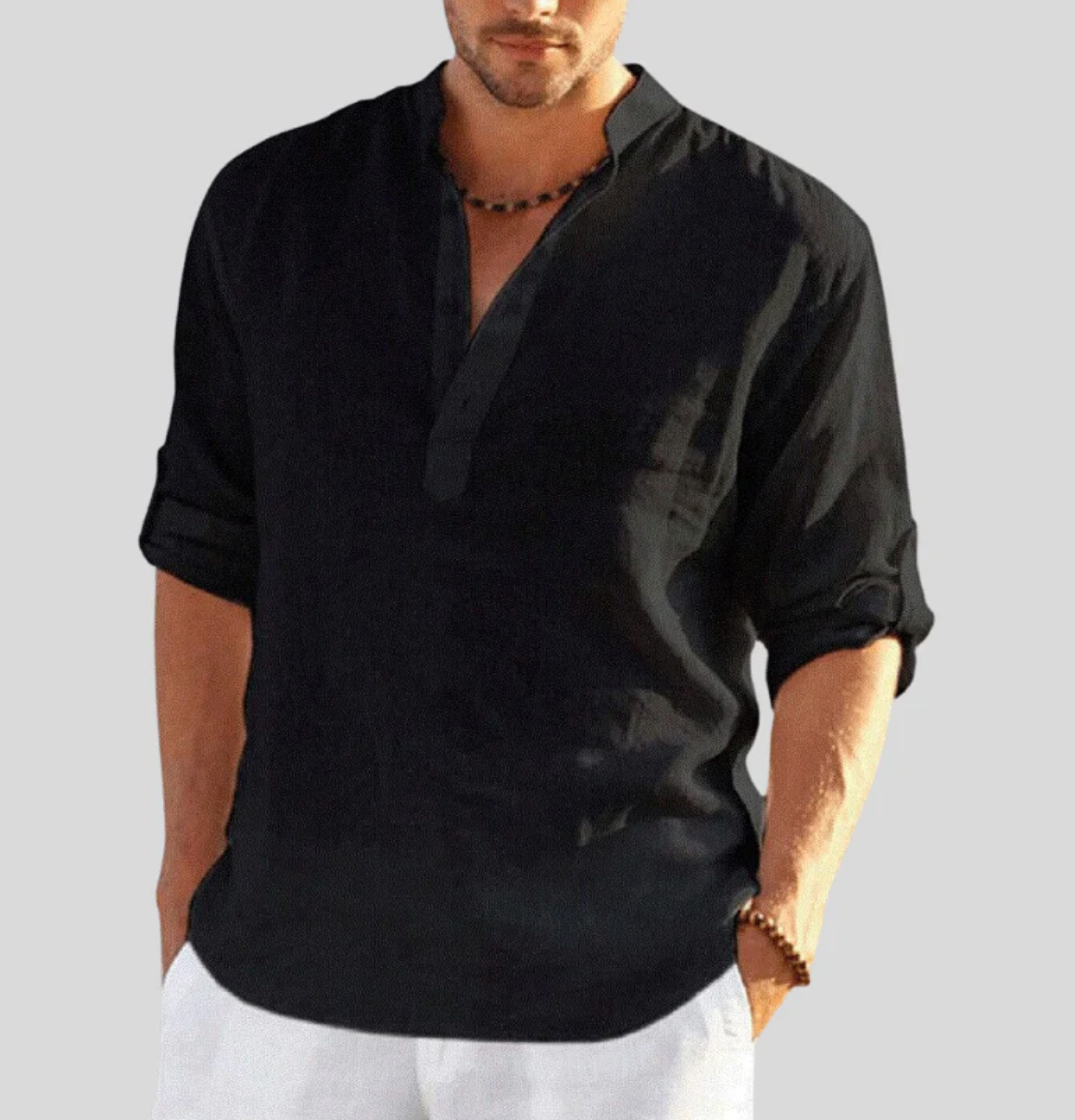 Ansel Linen Shirt Men – Breathable Summer Shirt with Short Button Placket & Reversible Sleeves