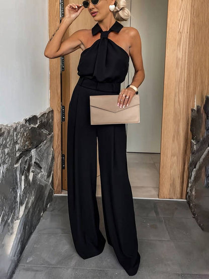 Aliya Women's Jumpsuit – Loose Sleeveless Jumpsuit with Shirt Collar, Cutouts & Pockets