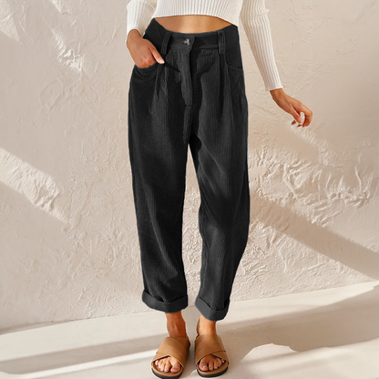 Lisette Women's Corduroy Pants – Comfortable High Waist & Wide Legs Casual Look
