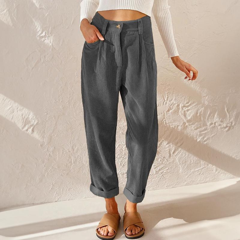 Lisette Women's Corduroy Pants – Comfortable High Waist & Wide Legs Casual Look