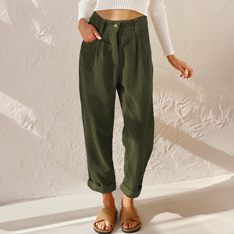 Lisette Women's Corduroy Pants – Comfortable High Waist & Wide Legs Casual Look