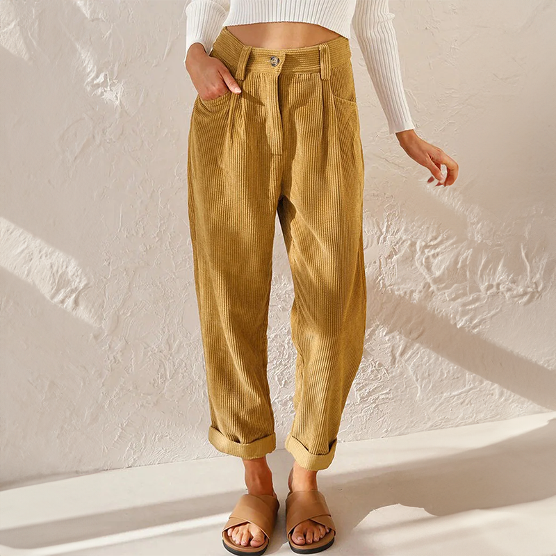 Lisette Women's Corduroy Pants – Comfortable High Waist & Wide Legs Casual Look