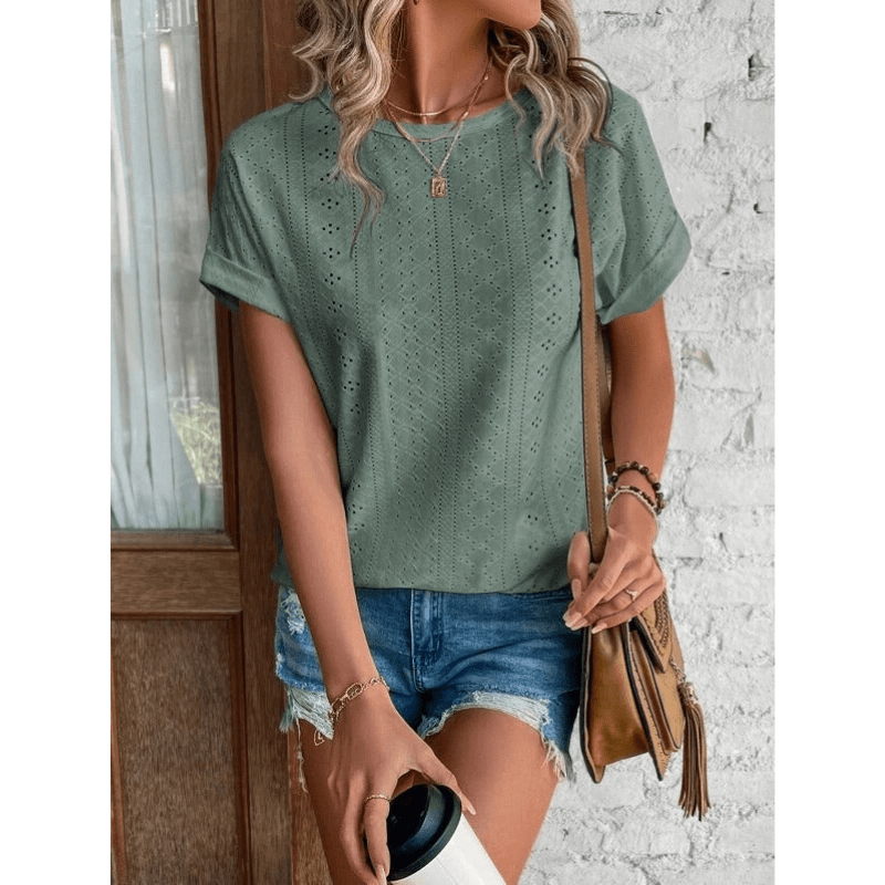 Isaure Broderad Blus Dam – Lätt Tyg, Korta Ärmar & Avslappnad Chic Stil av Looksy