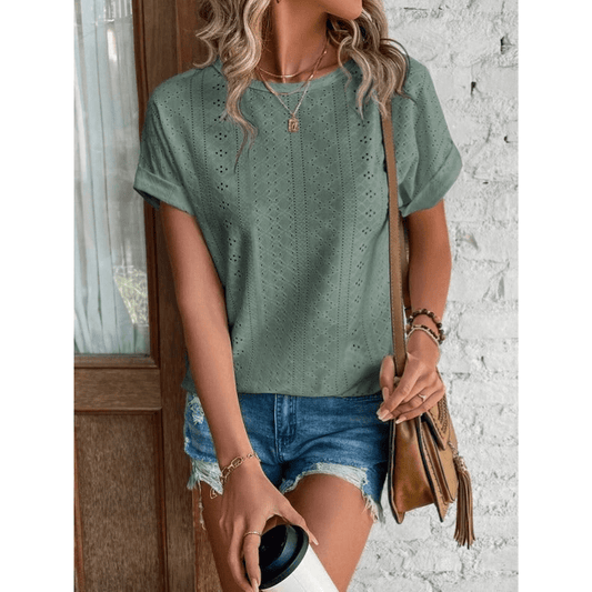 Isaure Bestickte Damenbluse – Leichter Stoff, kurze Ärmel & entspannter, schicker Stil von Looksy