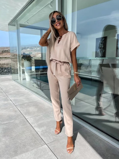 Tessa Elegant Jumpsuit Dam – Chic Kortärmad Outfit för Sommar & Avslappnade Tillfällen