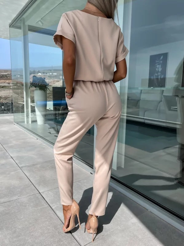 Tessa Elegant Jumpsuit Dam – Chic Kortärmad Outfit för Sommar & Avslappnade Tillfällen
