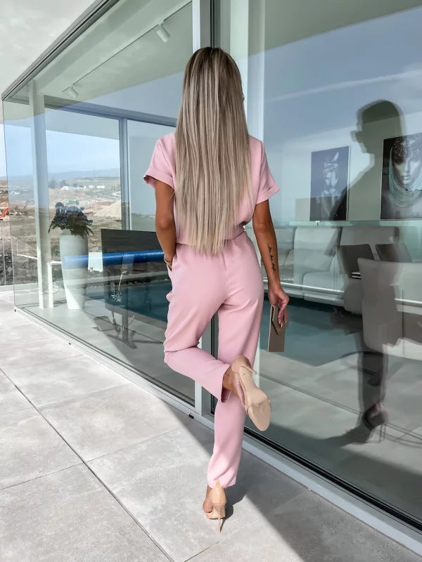 Tessa Elegant Jumpsuit Dam – Chic Kortärmad Outfit för Sommar & Avslappnade Tillfällen