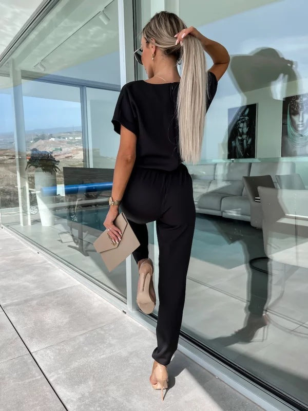 Tessa Elegant Jumpsuit Dam – Chic Kortärmad Outfit för Sommar & Avslappnade Tillfällen