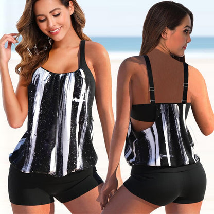 Liana Tankini Set für Damen – Geblümtes Oberteil & Leopard Unterteil, Komfort und Sommerstil