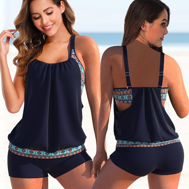 Liana Tankini Set für Damen – Geblümtes Oberteil & Leopard Unterteil, Komfort und Sommerstil