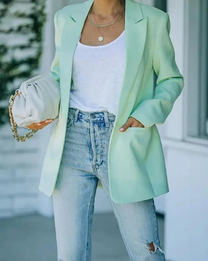 Raine Blazer Damen – Oversize-Schnitt, Einzelner Knopfverschluss, Stehkragen – Maßgeschneiderte Eleganz für Büro & Abende