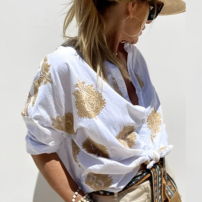 Bohemisk Blus Dam Agnes – Lätt Sommartopp med Avslappnad Passform och Feminin Boho-stil