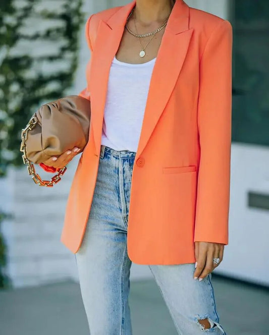 Raine Blazer Damen – Oversize-Schnitt, Einzelner Knopfverschluss, Stehkragen – Maßgeschneiderte Eleganz für Büro & Abende