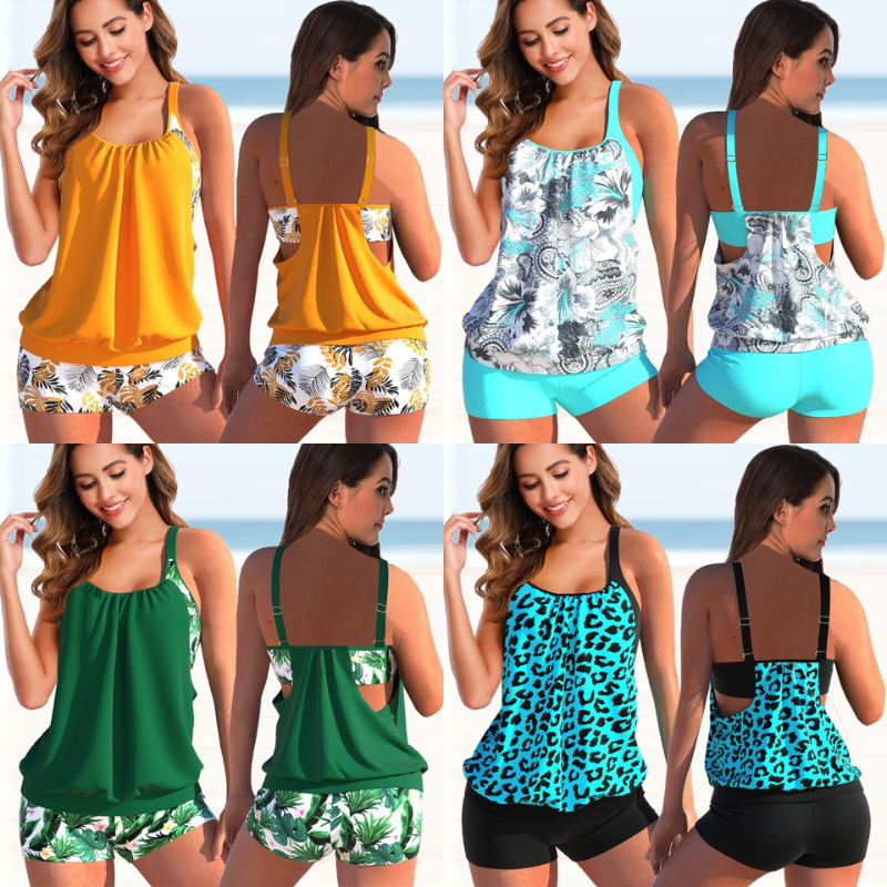 Liana Tankini Set für Damen – Geblümtes Oberteil & Leopard Unterteil, Komfort und Sommerstil