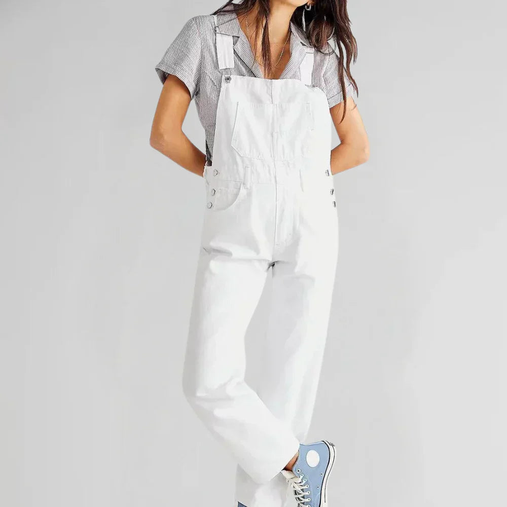 Charlotte Jeans Jumpsuit Damen – Elegant und Bequem, figurbetonter Schnitt mit Knopfleiste