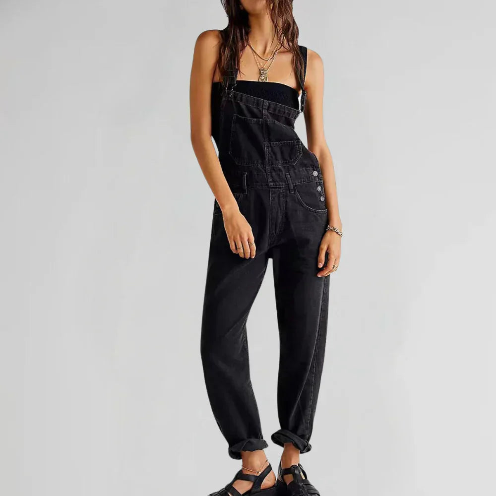 Charlotte Jeans Jumpsuit Damen – Elegant und Bequem, figurbetonter Schnitt mit Knopfleiste